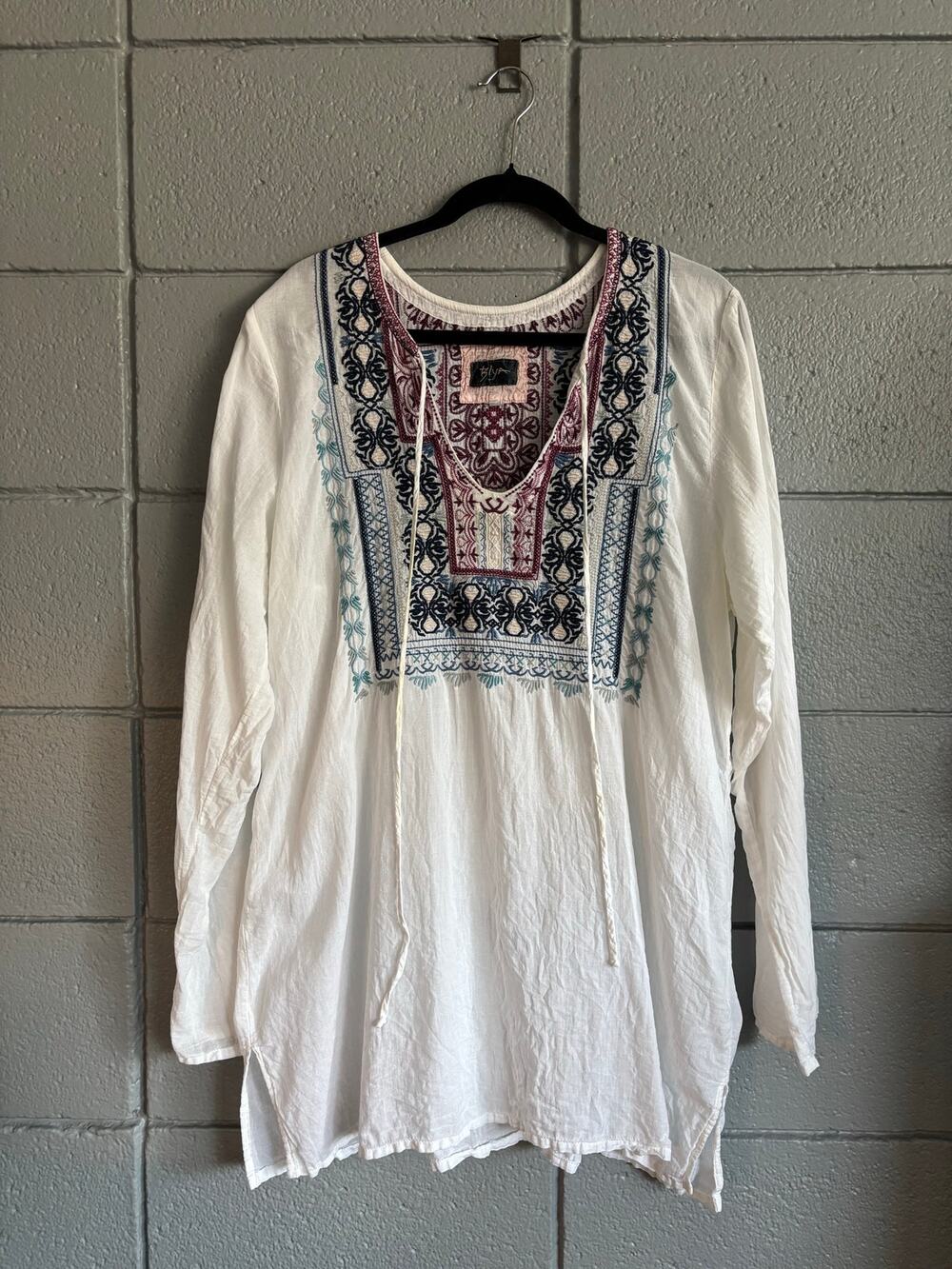 Biya by Johnny Was Embroidered Cotton Tunic Blouse size XL